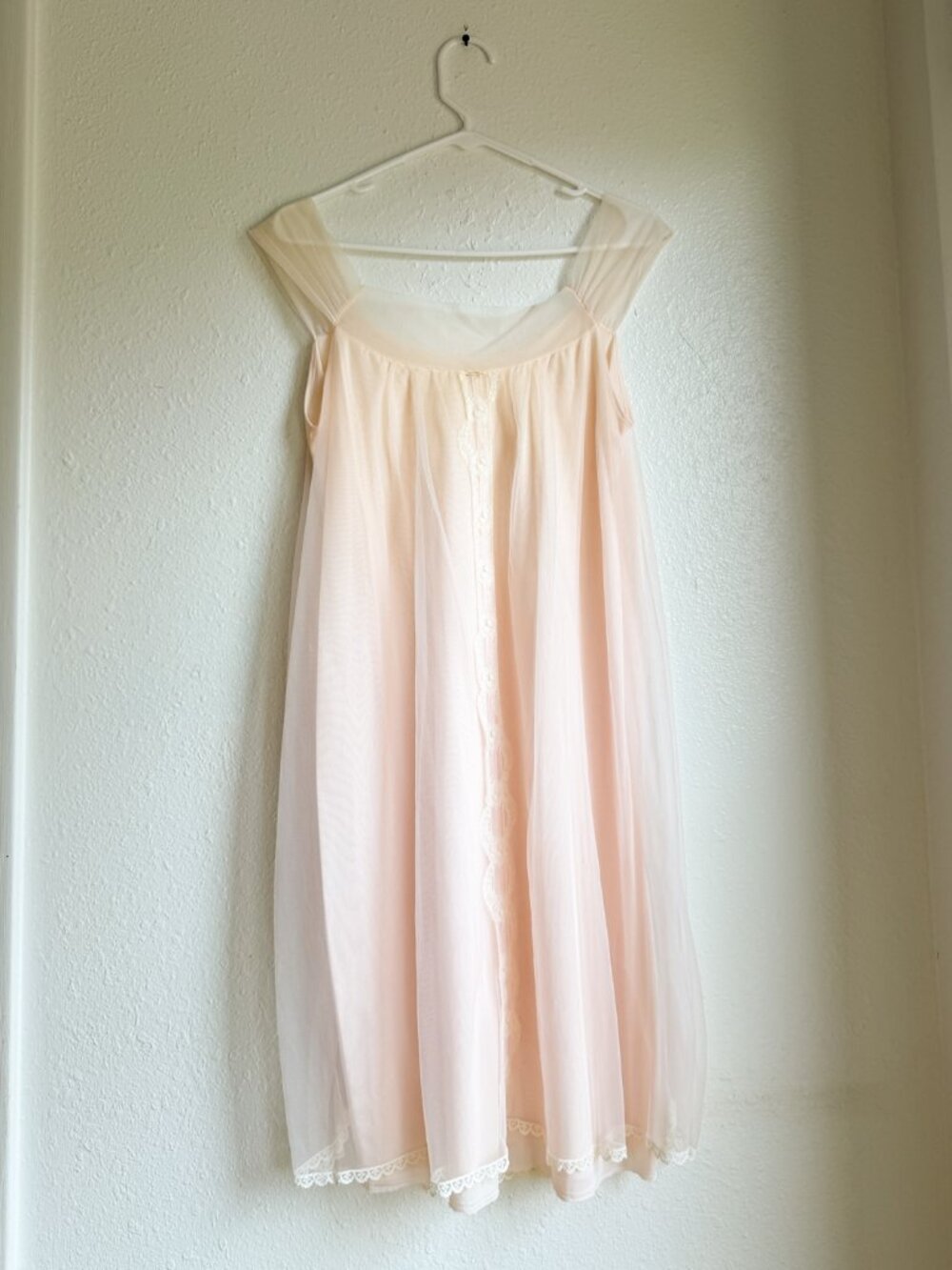 Peach 1950s-1960s Sheer Nylon Nightgown